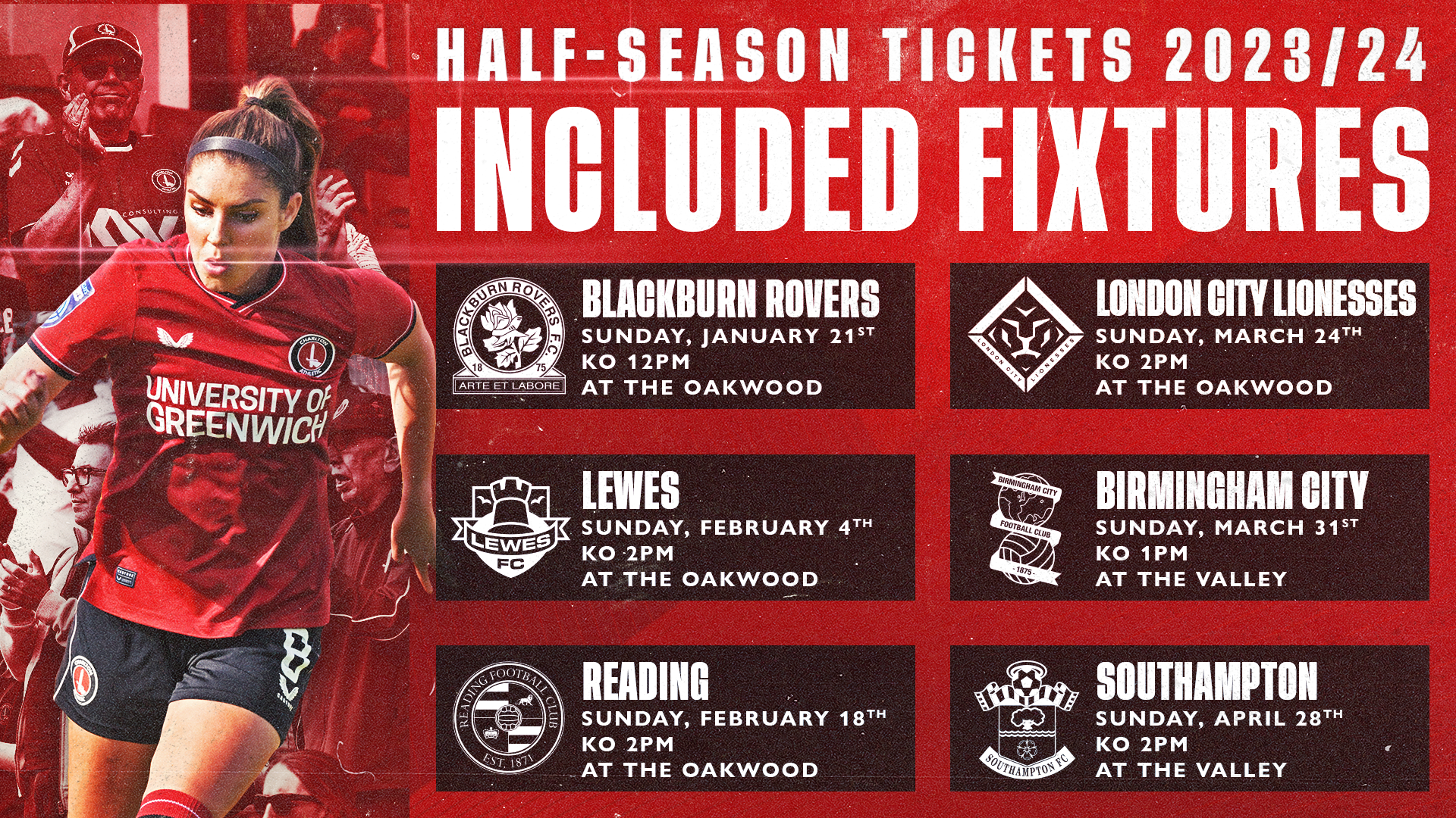 Women's half season tickets fixtures 