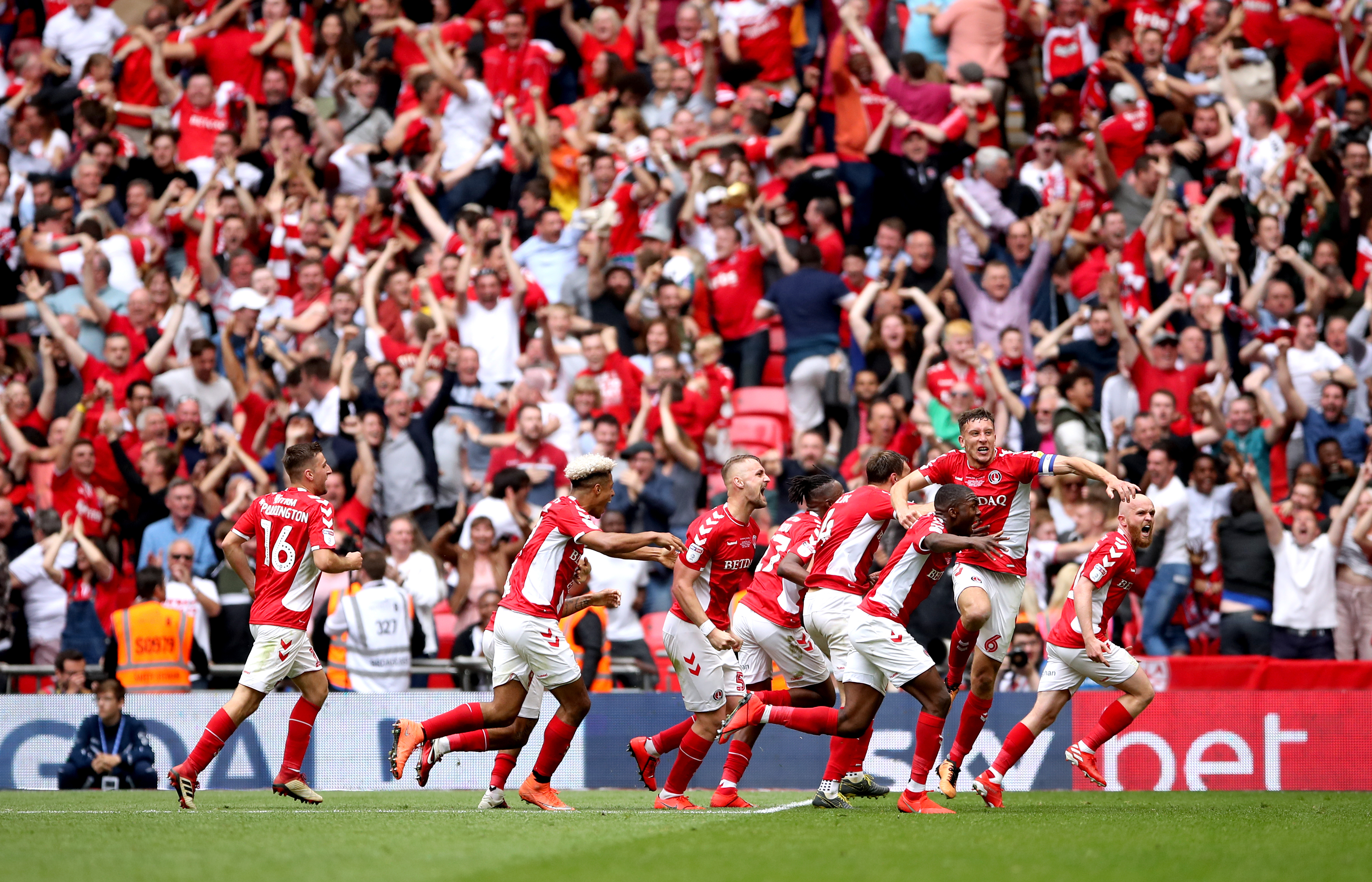 Patrick Bauer celebrates at Wembley