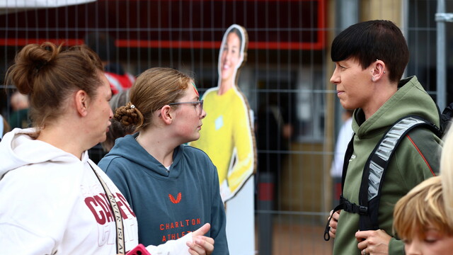 Ash Neville meeting Charlton fans in the fan zone
