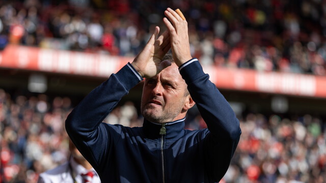 Nathan Jones claps supporters