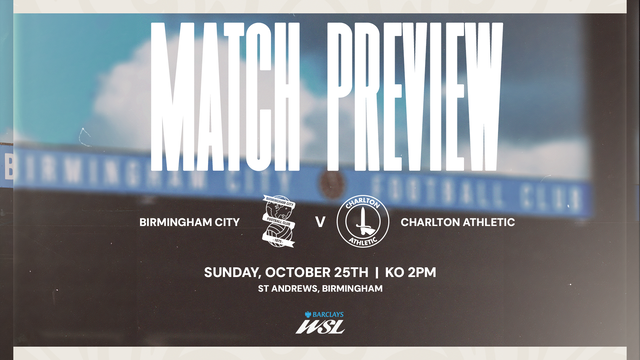 A football match preview poster for Birmingham City versus Charlton Athletic on Sunday, October 25th.