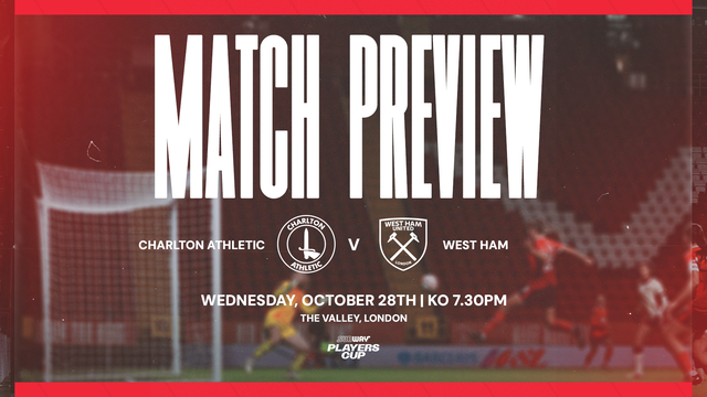 Red background with white text "Match Preview" and black outline of a football goal with players in red and white kit.