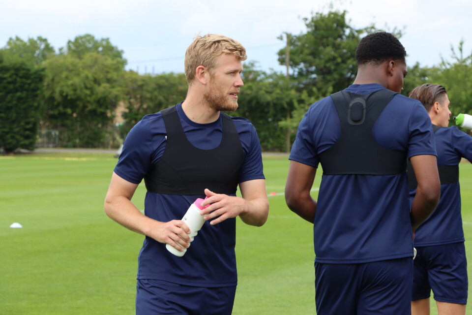 Jayden Stockley rehydrates during pre-season training