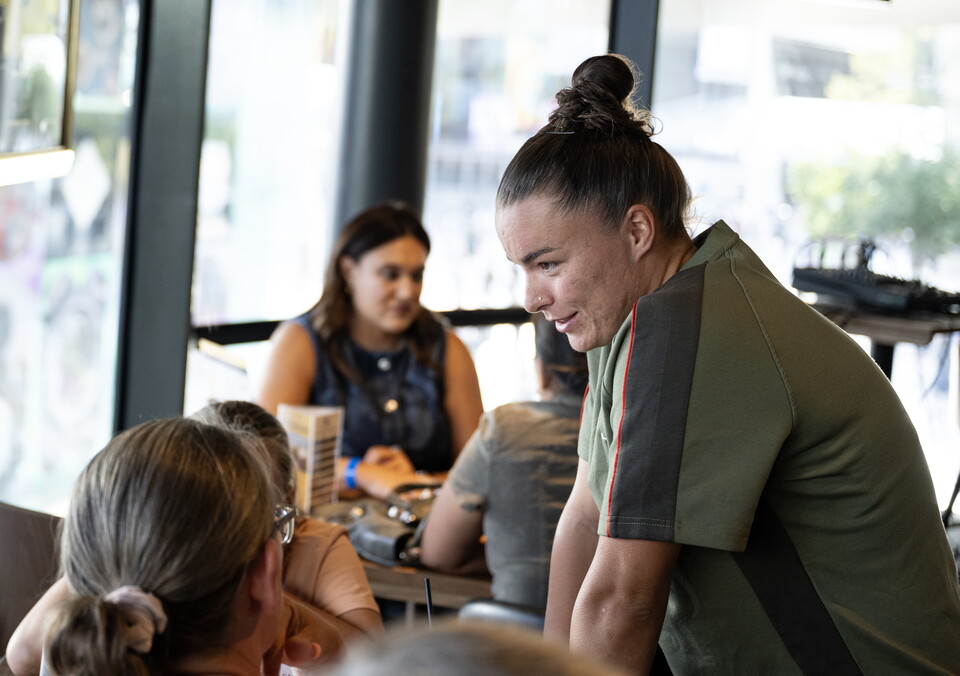 Jodie Hutton interacts with fans at season preview event