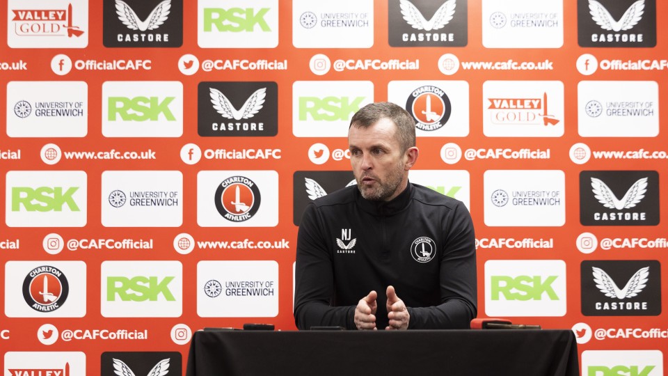 Nathan Jones speaks to the press