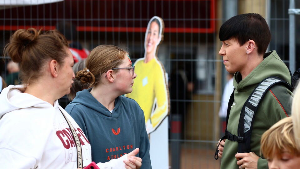 Ash Neville meeting Charlton fans in the fan zone