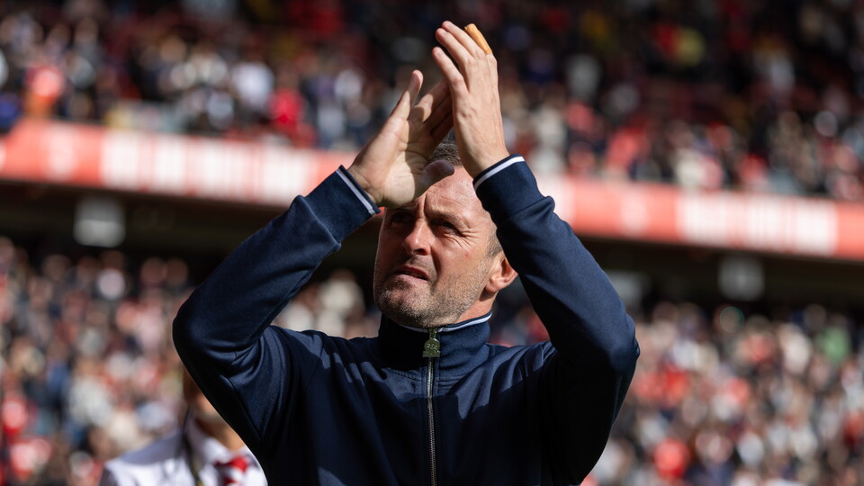 Nathan Jones claps supporters