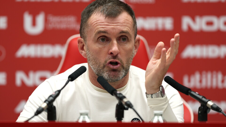 Nathan Jones speaking to media